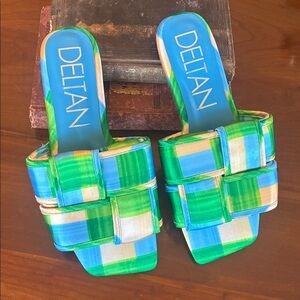 Deltan Ariel Woven Satin Flat Sandals Slides